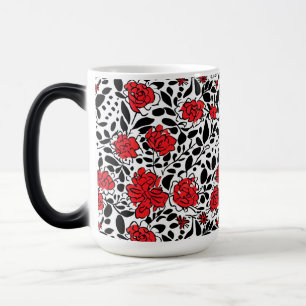 Mug Magic Joli motif floral en rouge, noir et blanc