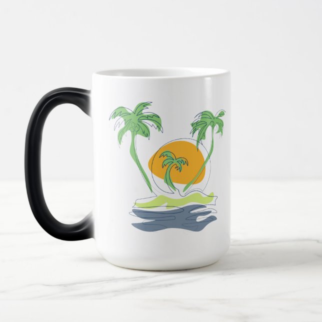 Mug Magic Les paysages de plage tropicaux de l'île. Palmier  (Gauche)
