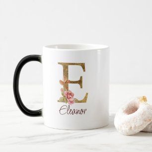 Mug Magic Lettre de nom personnalisée E Roses roses blush fe