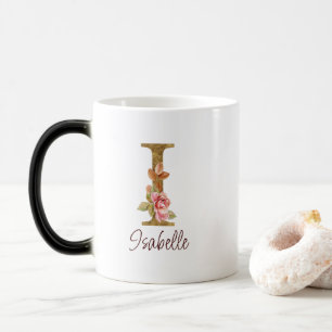 Mug Magic Lettre de nom personnalisée I Roses roses blush fe