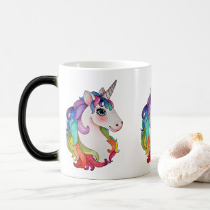 Mug Magic Licorne d'aquarelle avec des cheveux d'arc-en-ciel