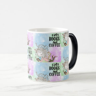 Mug Magic Livres de lecture de chats mignonnes avec café : C