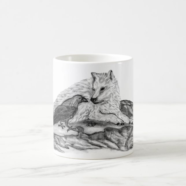 Mug Magic Loup et corbeau - Design noir et blanc (Centre)