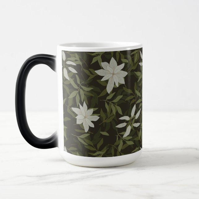 Mug Magic Magnolia et feuilles verts sur noir (Gauche)