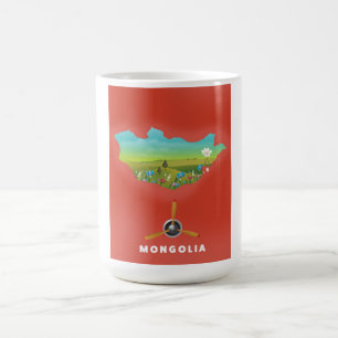 Mug Magic Mongolie Carte illustrée affiche touristique.