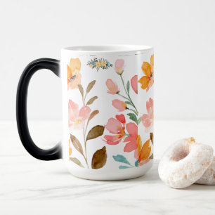 Mug Magic Monogramme Élégant Rose Aquarelle