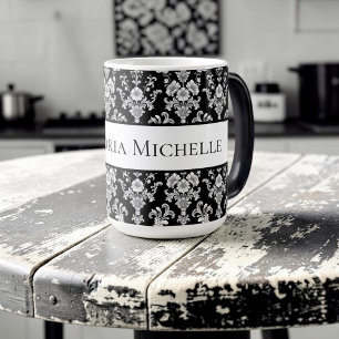 Mug Magic Motif damassé noir et blanc victorien
