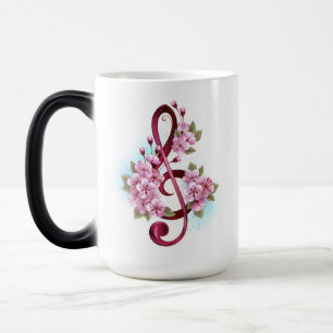 Mug Magic Musical treble clef notes with Sakura flowers