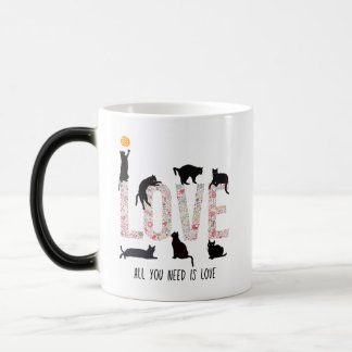 Mug Magic Naughty Chat noir avec Love Floral Motifs
