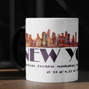 Mug Magic New York City Skyline. Boroughs et coordonnées