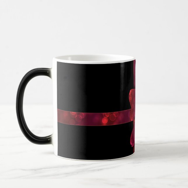 Mug Magic Nœud rouge pailleté et étoiles sur fond noir (Gauche)