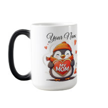 Pingouin souriant tenant signe cardiaque MA MÈRE