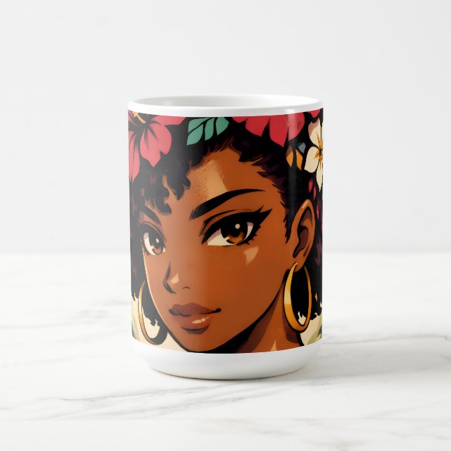 Mug Magic Portrait d'anime de fille noire féroce (Centre)