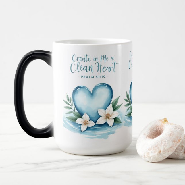 Mug Magic "Psaume 51 Aquarelle Coeur Mariage Bouge Cadeau (Avec donut)
