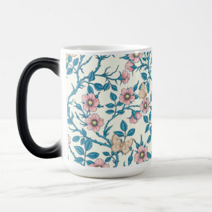 Mug Magic Roses sauvages et papillons /rose/bleu/blanc cassé