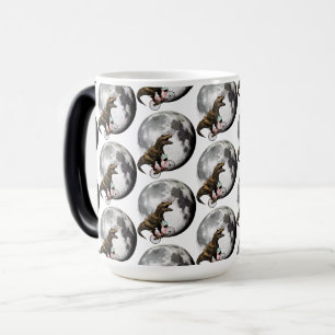 Mug Magic T-Rex sur un vélo avec des Roses encerclant la lun