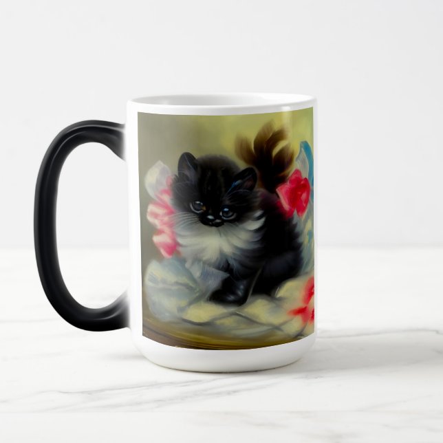 Mug Magic Tableau vintage de chaton noir et blanc (Gauche)