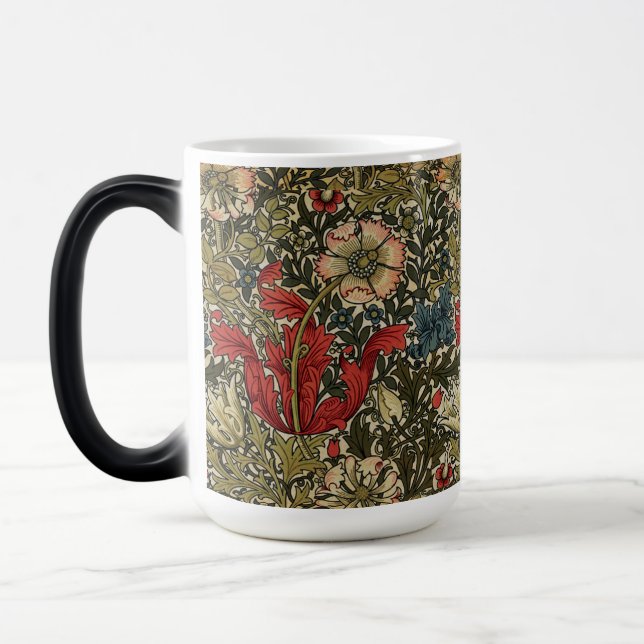 Mug Magic William Morris Élégant motif floral rouge vert (Gauche)