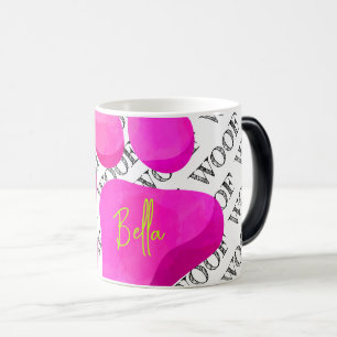 Mug Magic WOOF rose empreinte de patte CHIEN NOM animal de c