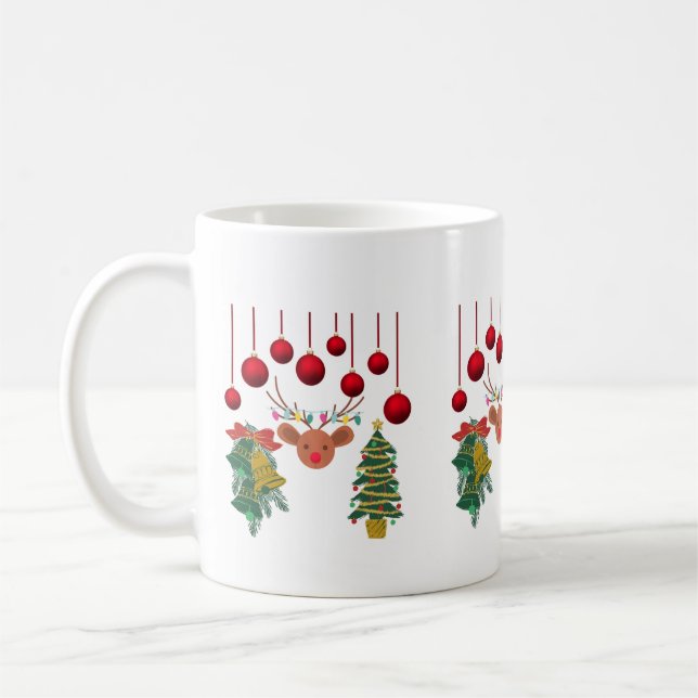 Mug Magical Reindeer Bells and Christmas Tree Design  (Gauche)