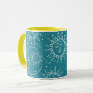 Mug Magie sarcelle Vintage Céleste Soleil Lune Étoiles