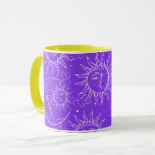 Mug Magie Violette Céleste Vintage Soleil Lune Étoiles
