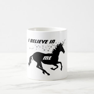Mug Magique Cute Unicorne Je Crois En Moi, Blanc Noir