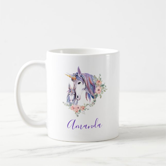 Mug Magique Unicorne maman & bébé aquarelle (Gauche)