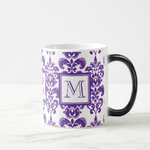Mug Magique Votre monogramme, motif pourpre foncé 2 de damass