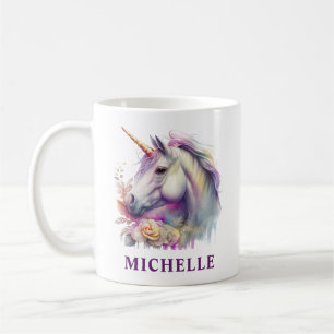 Mug Magnifique licorne et fleurs de fantaisie à l'aqua