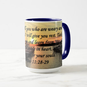 MUG MAGNIFIQUE MATTHEW 11:28 COUCHER DE SOLEIL SUR LA 