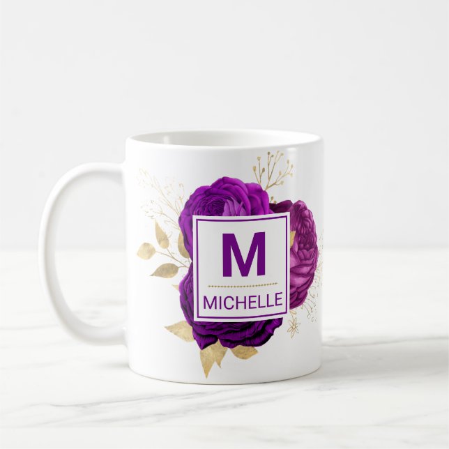 Mug Magnifique Monogramme de violet profond et de fleu (Gauche)
