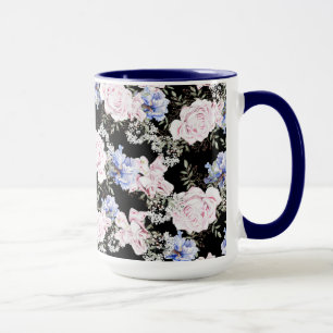 Mug Magnifique motif floral roses Iris rose bleu