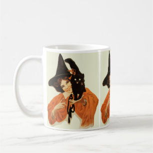 Mug Magnifique sorcière vintage avec belle chatte noir
