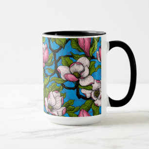 Mug Magnolia en floraison sur bleu