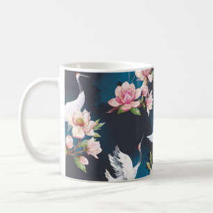 Mug Magnolia Grue Rouge : Aquarelle Japonaise.