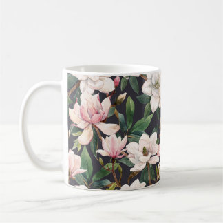 Mug Magnolias dessinés à la main : aquarelle transpare
