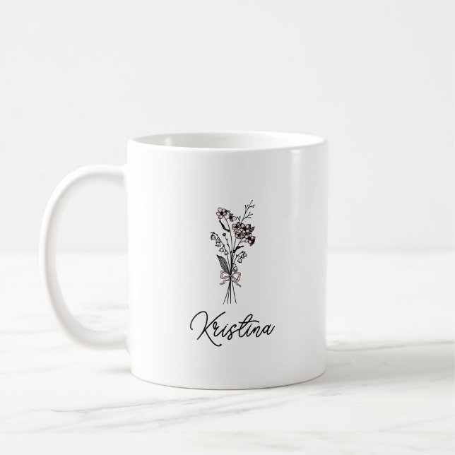 Mug Mai Fleur de naissance et nom élégant du script (Gauche)