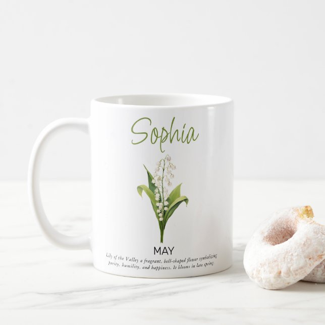 Mug Mai Fleur de naissance personnalisée (Avec donut)