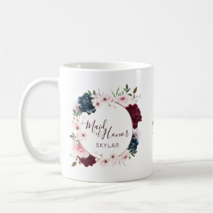 Mug Maid of Honor Burgundy Marine Rose Watercolor Wrea