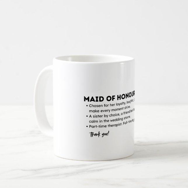 Mug Maid of Honour Definition Card – Funny & Heartfelt (Devant gauche)