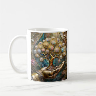 Mug Main Robot D'Or Tenant Arbre De Vie D'Or