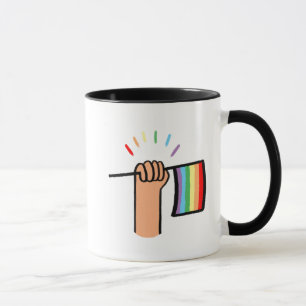Mug Main tirée à la main avec un drapeau arc-en-ciel