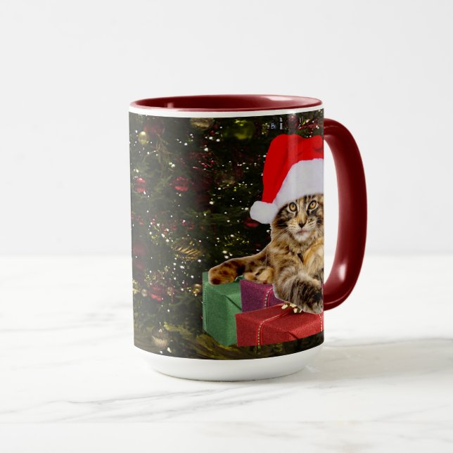 Mug Maine Coon Chat Père Noël & Cadeaux Arbre de Noël  (Devant droit)