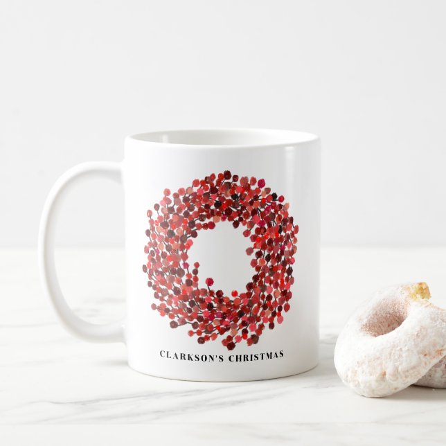 Mug Mains peintes rouge Winterberry Wreath Noël (Avec donut)