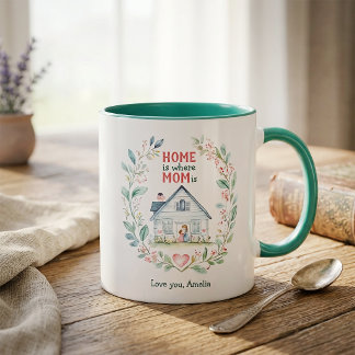 Mug Maison aquarelle est où Maman est Nom personnalisé