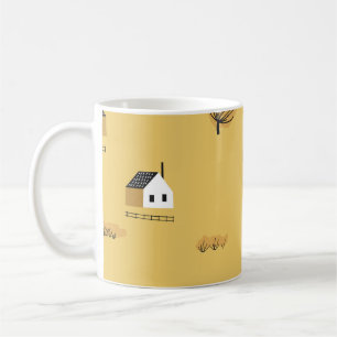 Mug Maison colorée, arbres, chevaux paysage