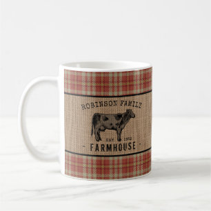 Mug Maison de ferme Russe Vache Rouge Plaid Burlap