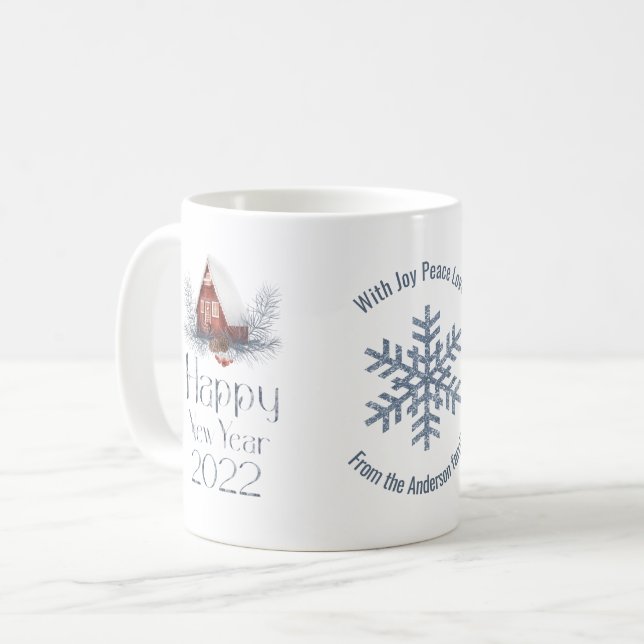 Mug Maison de la fée couverte de neige, Bonne année 20 (Devant gauche)