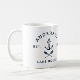 Mug Maison de lac à l'ancre nautique : Vacances d'été 
